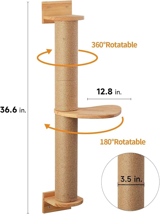 FUKUMARU Cat Activity Tree with Scratching Posts, Wall Mounted Jute Scratcher Pine Hammock