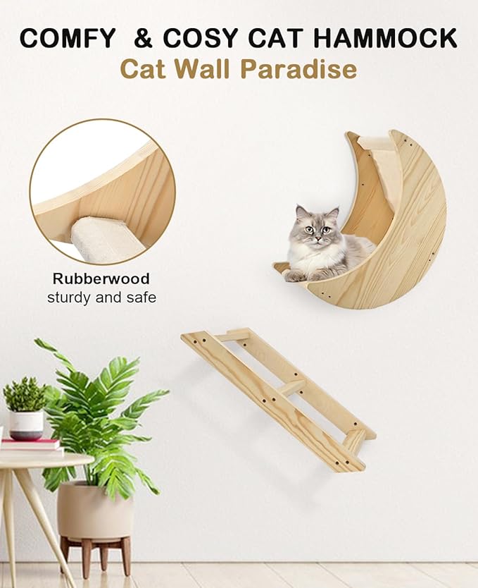 Cat Wall Shelves, Cat Shelves for Wall with Step, Wall Mounted Cat Furniture, Cat Wall Furniture for Climbing, Sleeping and Playing, Cat Wall Steps for Indoor Cats or Kitty