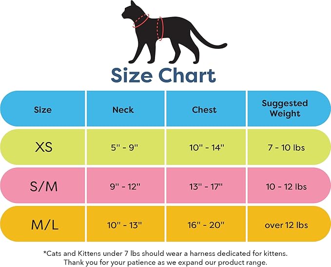 CAT SCHOOL Cat Harness and Leash Set for Outdoor Walks, Training, and Travel - Secure, Soft, Comfortable Cat Vest Harness with 10' Long Cat Leash - Easy to Use with Step-by-Step Instructions M/L