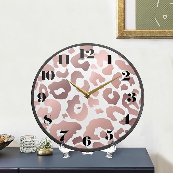 ALAZA Rose Gold Leopard Cheetah Print Wall Clock Battery Operated Silent Non Ticking Clocks for Living Room Decor 12 Inch / 9.5 Inch