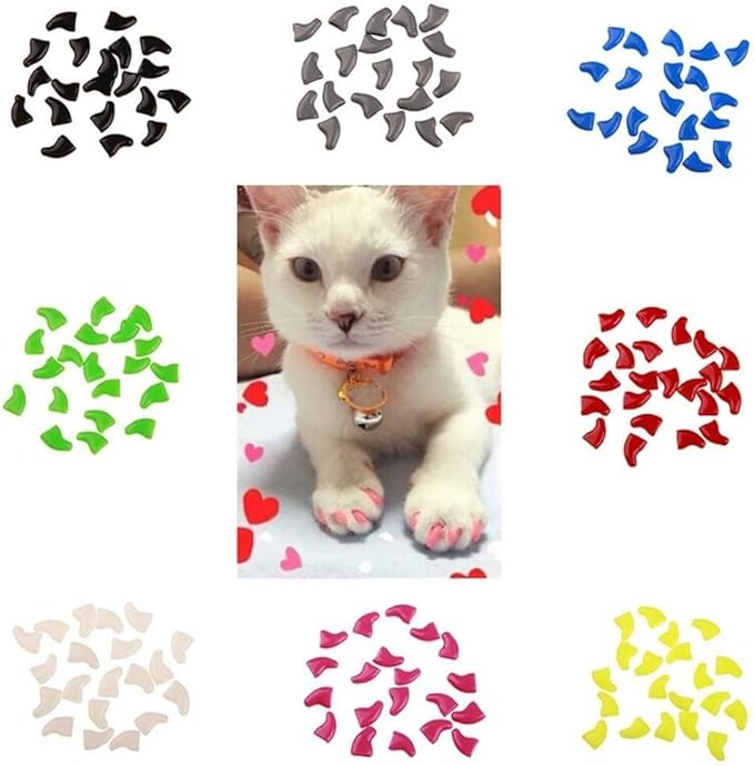 20Pcs Soft Reusable Plastic Colorful Cat Nail Caps Paw Claw Protector Cover with Glue - White M Useful and Deft Cat Claw Care