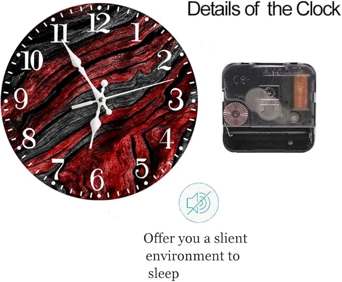 Ansouyi Round Wall Clock Battery Operated Clocks Wallclock 10 Inch,Red and Black Abstract Waves Geometric Silent Non Ticking Wall Clock for Living Room,Kitchen,Home,Bathroom,Bedroom,Office or School