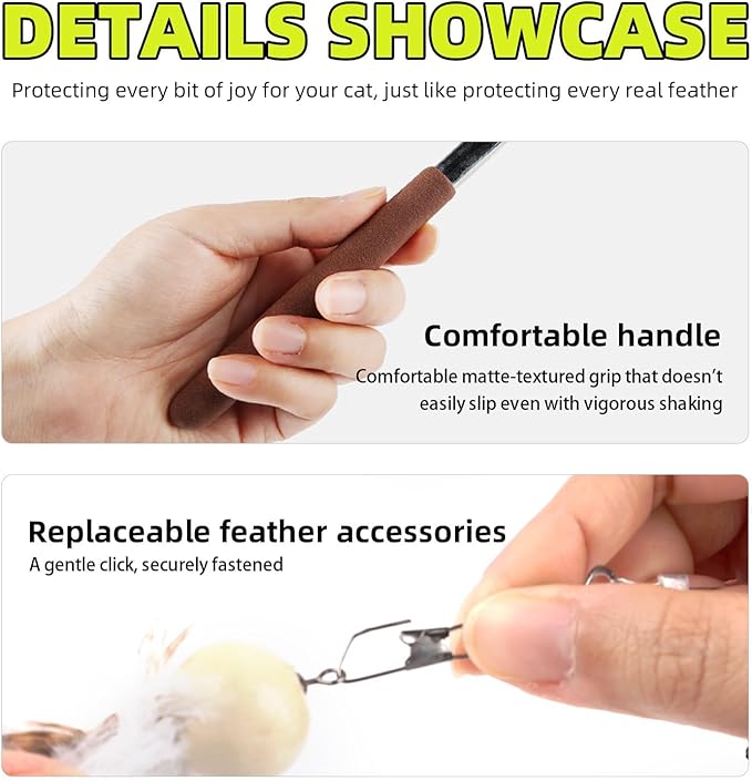 ALL FOR PAWS Feather Cat Wand Toy Kitten Teaser Toys Telescopic Wand Kitty Cat Enrichment Toy for Indoor Cats (Green)