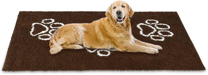EXPAWLORER Dog Door Mat for Muddy Paws - Highly Absorbent Microfiber Dog Rug, Soft Chenille Dog Runner Rug Indoor Outdoor Floor, Non-Slip Large Pet Paw Cleaning Washable Mud Mat for Bathroom, Brown