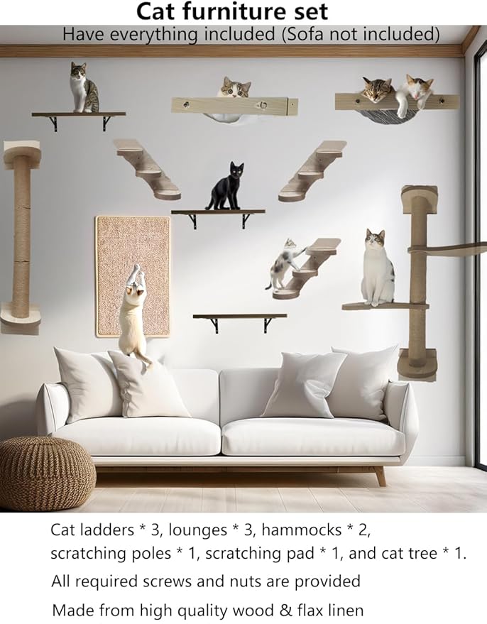 Cat Wall Shelves Furniture - Cat Shelf for Wall - Cat Tree Wall Climber Climbing Wall Mounted Furniture - Cat Jungle Gym for Indoor