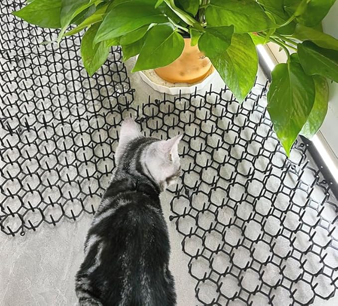 12 Pack 7.9 X 5.9 Inch Square Cat Scat Mats for Cats with Spikes, Prickle Strips from Digging Cat Deterrent Outdoor Include Staples and Zip Ties