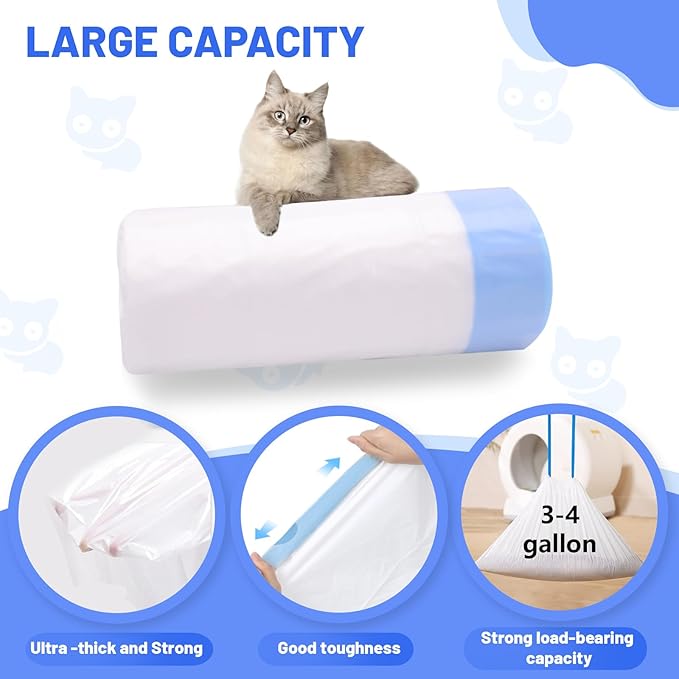 40 Count Extra Large Cat Litter Box Liners, Cat Litter Waste Receptacles Bags for MeoWant MW-SC01/MW-SC02/MW-LR01 Self-Cleaning Cat Litter Box