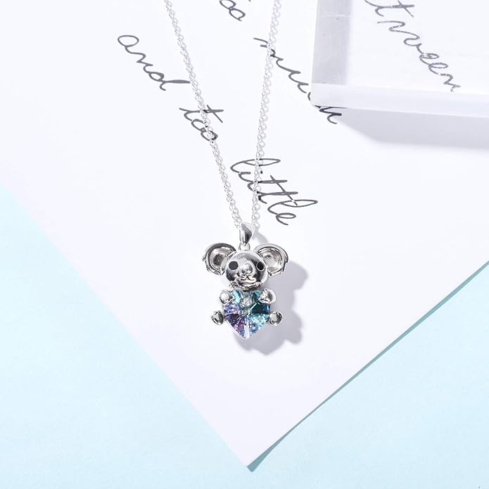 AOBOCO Cute Giraffe Necklace Sterling Silver Heart Pendant with Crystals from Austria - Elephant Koala Animal Pendant for Women