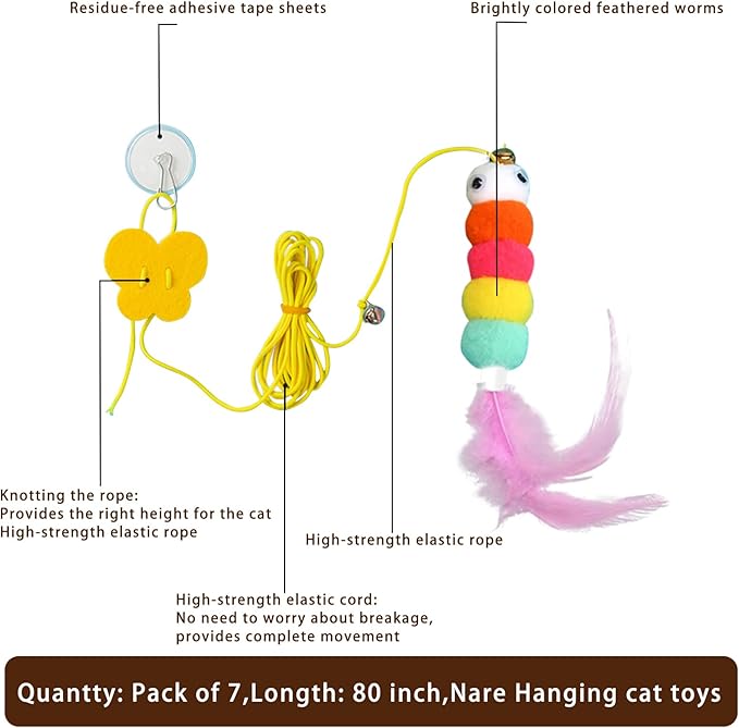 2025 New 6 Pcs Interactive Feather Cat Toys, Cat Teaser Retractable Indoor Cat Toy Self Play Hanging Cat Toy,Cat Toy Indoor Kitten Play Chase Fun Exercise, Mental Physical Stimulation