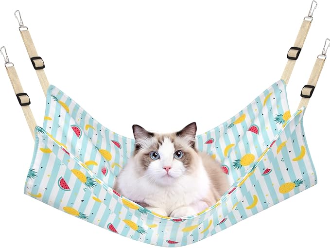 Cat Hammock Bed Cool Summer Hanging Adjustable Pet Hammock Bed for Cats/Small Dogs/Rabbits/Other Small Animals (Blue Fruit)
