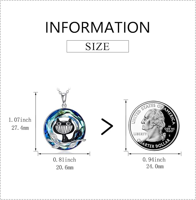 AXELUNA Black Cat Necklace 925 Sterling Silver Kitten Pendant Circle Crystal Necklace Cat Jewelry Gifts for Women Girls Girlfriend Animal Lovers