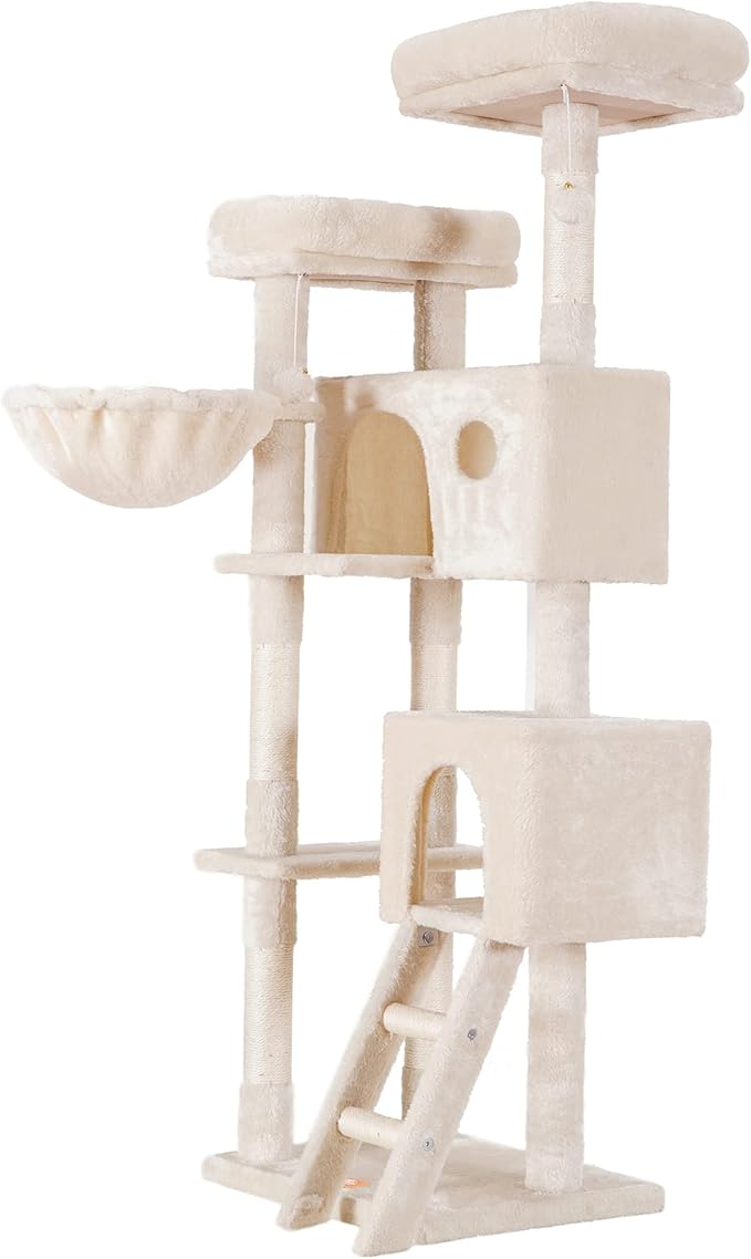 Heybly Cat Tree, Cat Tower for Indoor Cats,Multi-Level Cat Furniture Condo for Large Cats with 2 Padded Plush Perch, Cozy Basket and Scratching Posts HCT023M