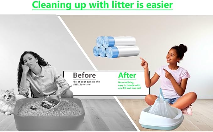 100 Counts, Drawstring Cat Litter Box Liners 19.5 Inches X 22 Inches, 2 Mils Thickness, Compatible with Litter Robot 4 and 3, Extra Thick Waste Bags 9-11 Gallon Capacity