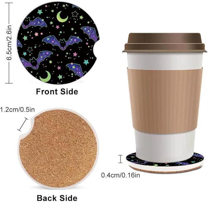 Absorbent Car Cupholder Coaster 2 Pack, Cute Car Coasters with a Finger Notch for Women & Men,2.56" Ceramic Stone & Non-Scratch Cork Base Drink Coasters, Cute Auto Accessories Gifts