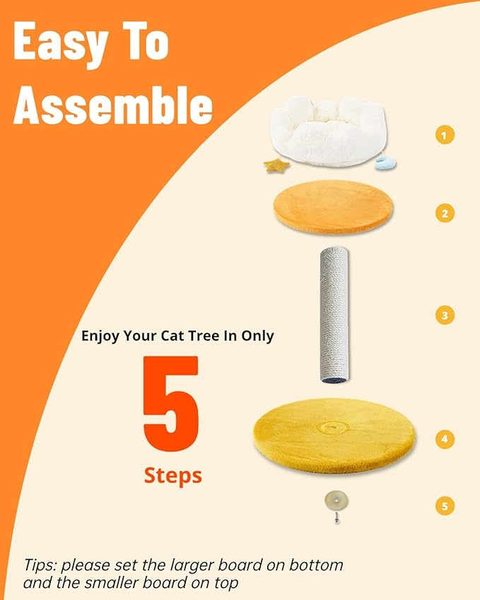 Happi N Pets Cloud Cat Tree, Cat Scratching Post with Bed, Cat Tree Tower for Indoor Cats, Sisal Cat Scratcher with Soft Perch for Kitten & Adult Cats, Small Cat Tower with Toys, Cat Scratch Post