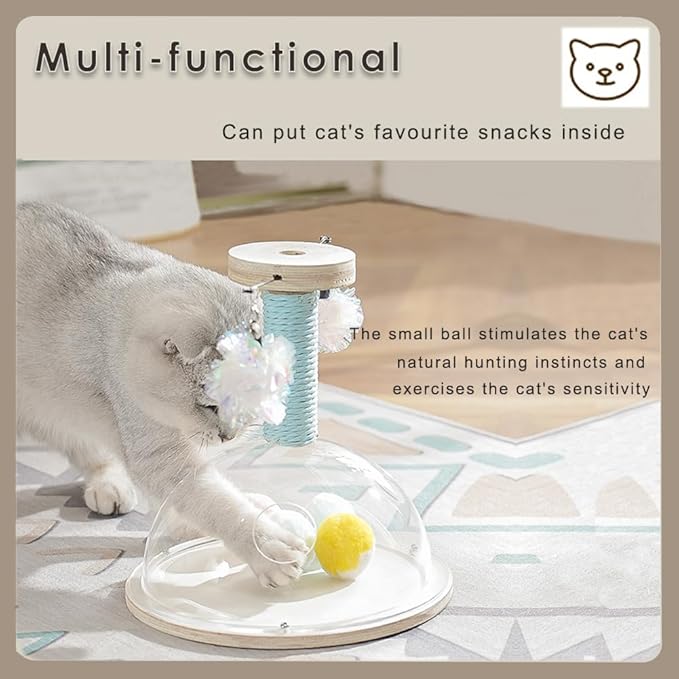 Marchul Cat Ball Toy with Hanging Balls, Wooden Cat Fetch Ball Toy, Sisal Scratcher Interactive Kitten Fun Track Toy for Indoor Cats Physical Exercise, S