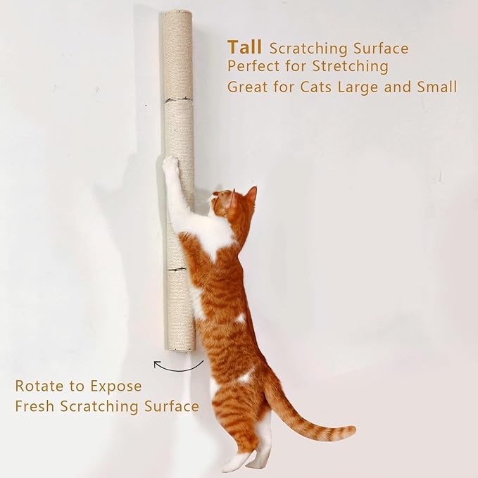 34" Wall Mounted Cat Scratcher for Indoor Large Cats, Extra Tall Wall Mounted Sisal Scratcher for Kittens, Sisal Cat Scratching Post,Cat Climbing Pole