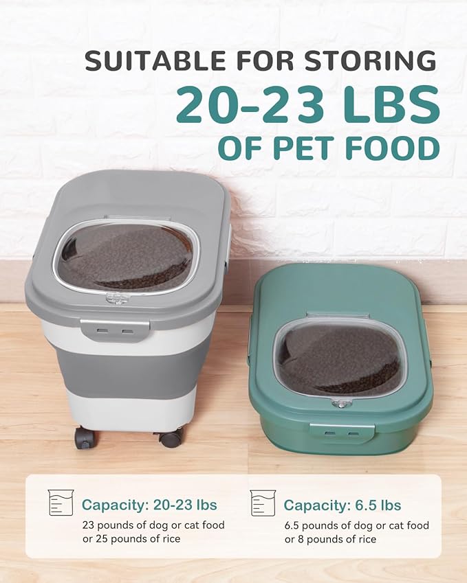 20-23 Lbs Dog Food Storage Container - Collapsible Dog Food Container with Attachable Casters and Scoop,Travel Silicone Bowl, Pet Food Storage Containers to Keep Dry Food Fresh,Easy to Move