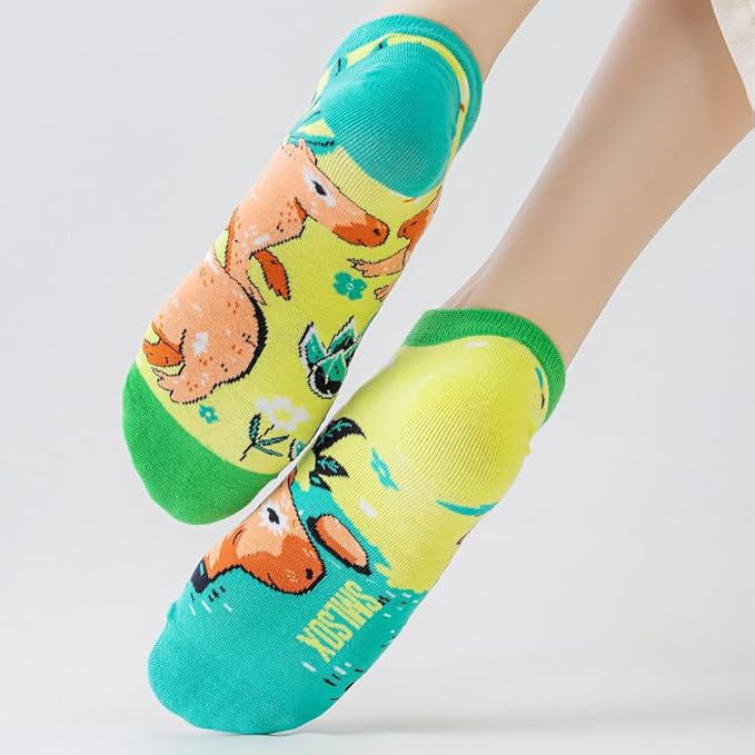 2 Pairs Funny Cartoon Animal Print Cotton Ankle Socks for Women Teens