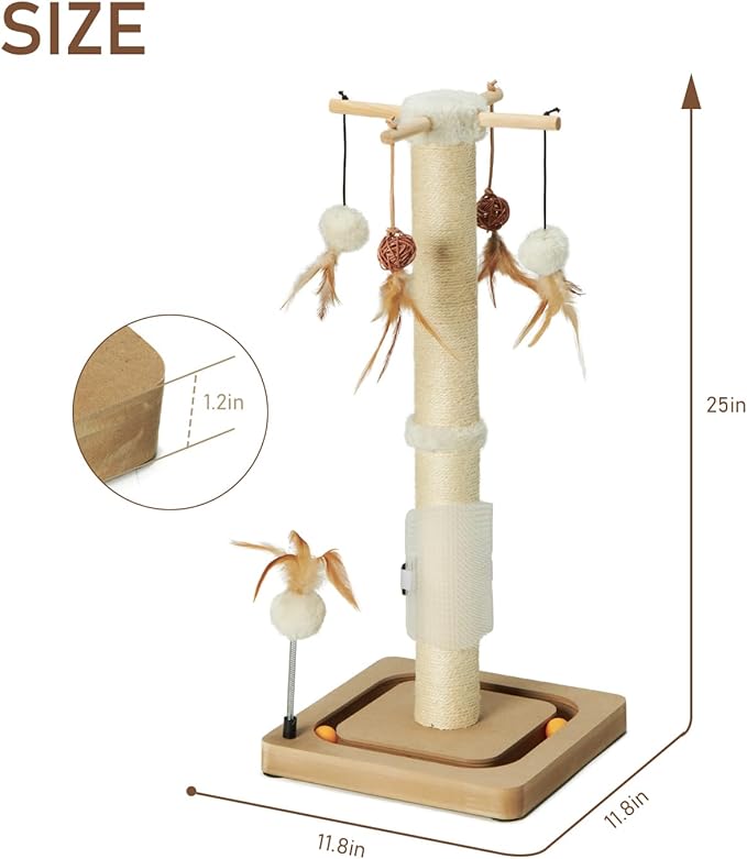 PEEKAB Cat Scratching Post 27 Inches Sisal Scratch Post with Track Ball Toys for Indoor Cats,Kittens Scratcher Toy Beige