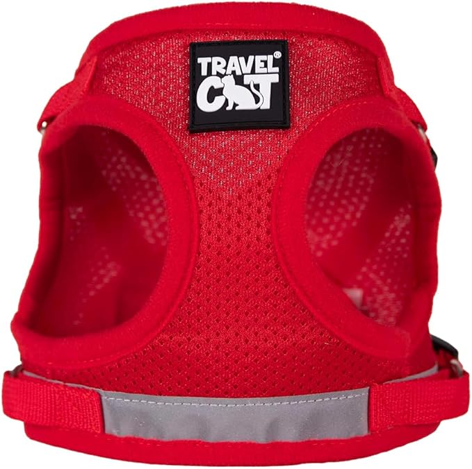 Travel Cat Harness and Leash Set - Adjustable Fit Mesh Cat Harness and Reflective Strap - Comfort Escape Proof Harness for Cats, Kitten for Outdoor Walking, Hiking (Medium, Red)
