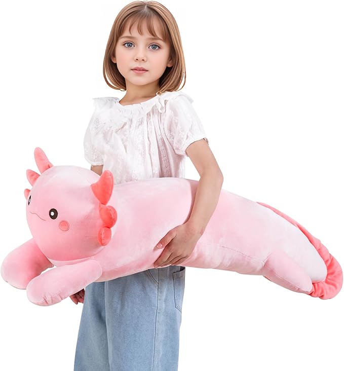 40'' Large Axolotl Plush Stuffed Animal, Axolotl Pink Long Pillow Toy, Giant Soft Stuffed Salamander Plushies Gift for Kids Boys Girls, Birthday
