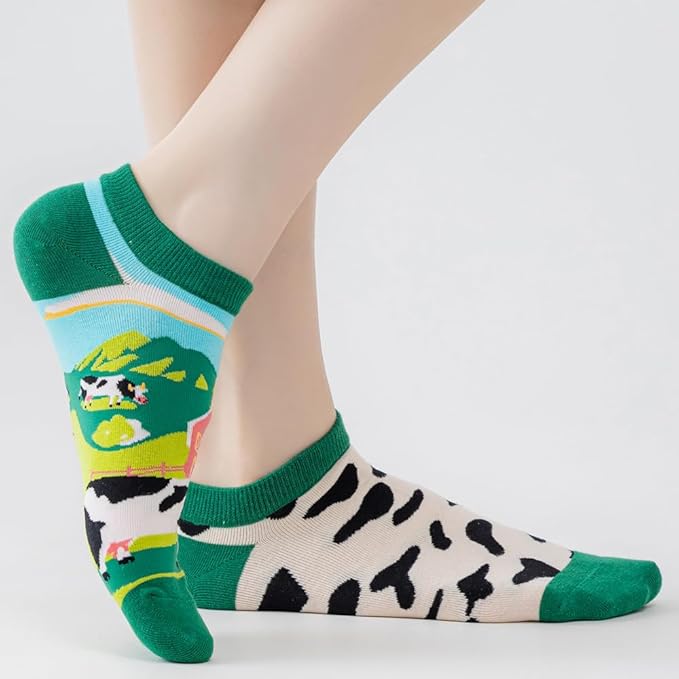 2 Pairs Funny Cartoon Animal Print Cotton Ankle Socks for Women Teens