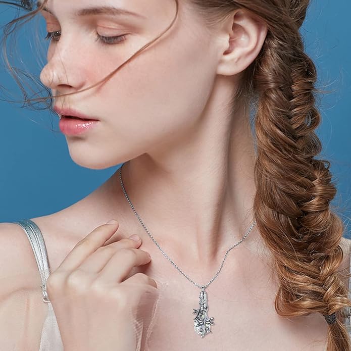 Animal Crystal Urn Necklace For Ashes Sterling Silver Butterfly Dragonfly Bee Phoenix Peacock Hummingbird Fox Angel Wing Pentagram Pentacle Cremation Necklace Heart Teardrop Urn Holder Necklaces For Women Memorial Jewelry