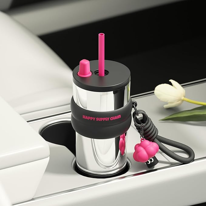 24 OZ Insulated Tumbler witn Lid and Straw Stainless Steel, Insulated Reusable Leak Proof Water Bottle with Strap, Travel Portable Iced Coffee Mug for Hot and Cold, Thermal Cup for Women, Sliver