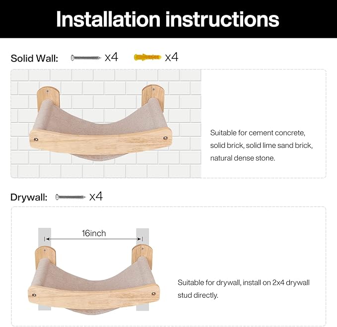 Cat Hammocks Shelf for Wall - Indoor Modern Cat Wall Furniture & Beds, Large Cat Floating Shelves and Perches for Wall, Sturdy Soft Cat Wall Bed for Climbing, Playing, Sleeping, Lounging
