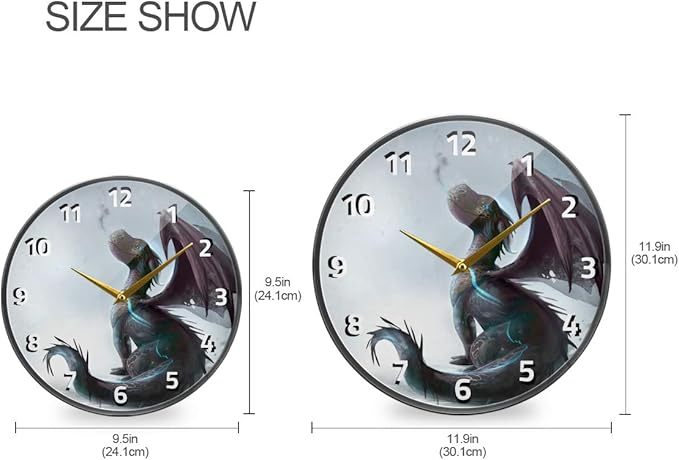 ALAZA Cute Dragon The Snow Wall Clock Battery Operated Silent Non Ticking Clocks for Living Room Decor 12 Inch / 9.5 Inch