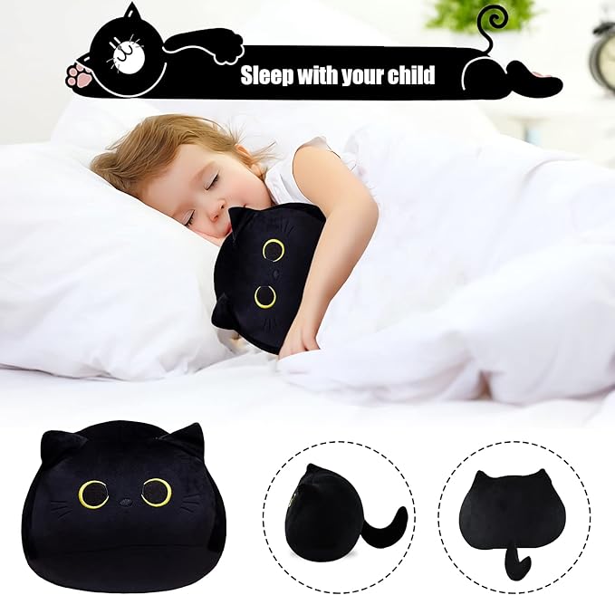 16'' Black Cat Plush Toys, Cute Cat Pillow Soft Baby Plushies for Kids, Cat Stuffed Animals Kawaii Plush Toys Gift for Boys Girls (Black, 16 Inch)