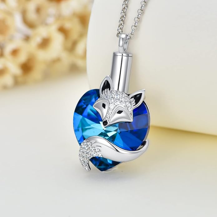Animal Crystal Urn Necklace For Ashes Sterling Silver Butterfly Dragonfly Bee Phoenix Peacock Hummingbird Fox Angel Wing Pentagram Pentacle Cremation Necklace Heart Teardrop Urn Holder Necklaces For Women Memorial Jewelry