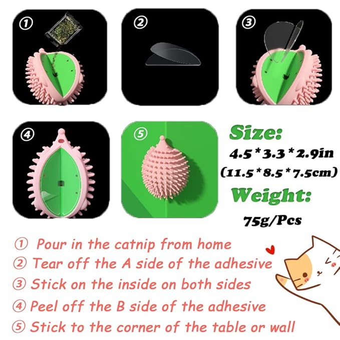 4.5in Cat Grooming Wall Mount - Corner Face Scratcher and Massage Comb for Cat and Dog (Pink)
