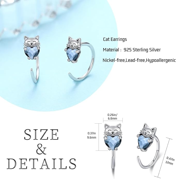925 Sterling Silver Cat Earrings Cute Animal Kitten Stud Earrings cat Jewelry Gifts for Women Girls Hypoallergenic Earrings for Sensitive Ears