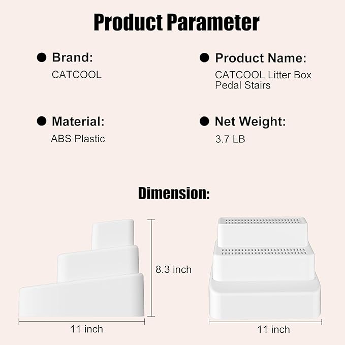 Automatic Cat Litter Box Cat Pedal Step Stool. Easy Clean Cat Litter Step Stool with Filter Function.Litter Catcher for Smart Litter Box.Adjustable 3 Steps Litter Box Ramp with Filter Function(W-B)