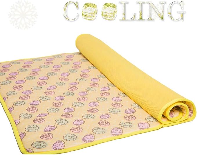 SEIS Dog Ice Pad Ice Silk Cats Kennel Mat Pet Cooling Pad Summer Cool Bamboo Mat Breathable Pad (Yellow, M