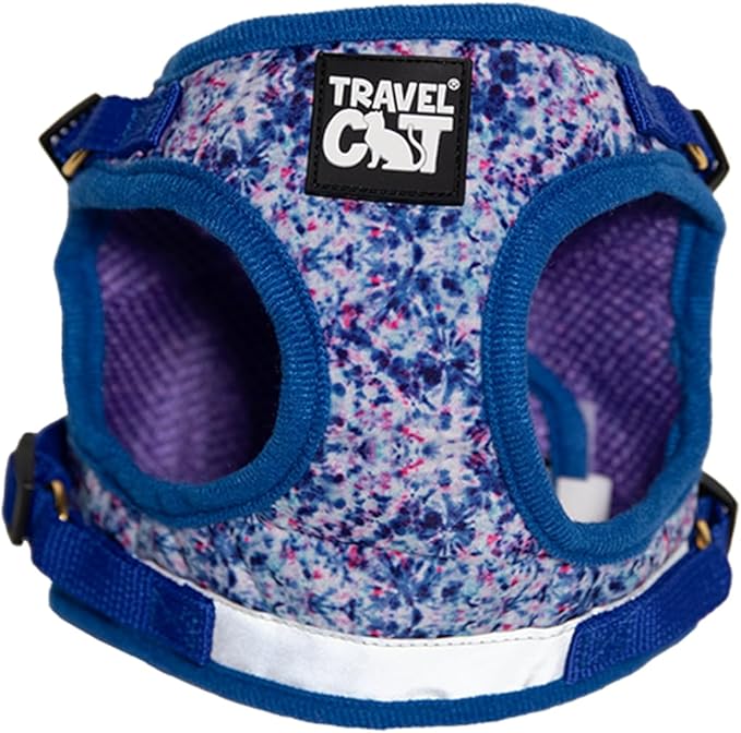 Travel Cat Harness and Leash Set - Adjustable Fit Mesh Cat Harness and Reflective Strap - Comfort Escape Proof Harness for Cats, Kitten for Outdoor Walking, Hiking (Large, Groovy)