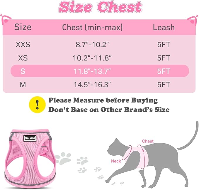 Cat Harness and Leash for Walking Escape Proof, Adjustable Kitten Vest Harness Reflective Soft Mesh Puppy Harness for Outdoor, Comfort Fit, Easy to Control (NPink, S)