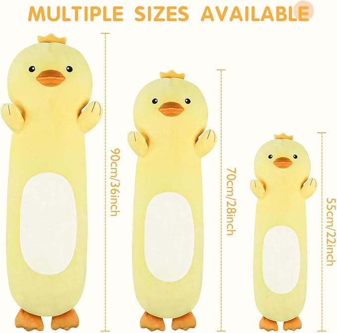 22” Long Duck Plush Body Pillow, Cute Duck Stuffed Animals, Soft Squishy Cuddly Pillow Plushies Toy Gifts for Kids Boys Girls, Birthdays Easter