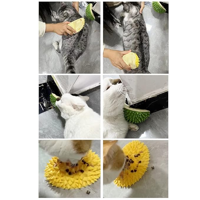 2PCS Cat Self Groomer Cat Dog Corner Hair Self Groomer Durian Shape Massage Brush Scratcher Combs Grooming Self-Adhesive Wall Corner Scratcher Pet Indoor Grooming Supply Scratch Massager Tool,Yellow