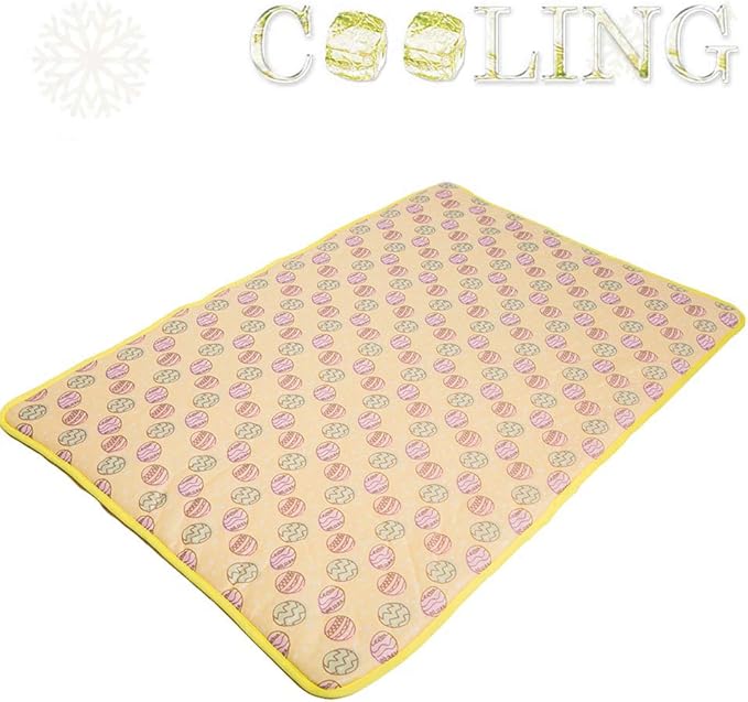 SEIS Dog Ice Pad Ice Silk Cats Kennel Mat Pet Cooling Pad Summer Cool Bamboo Mat Breathable Pad (Yellow, L