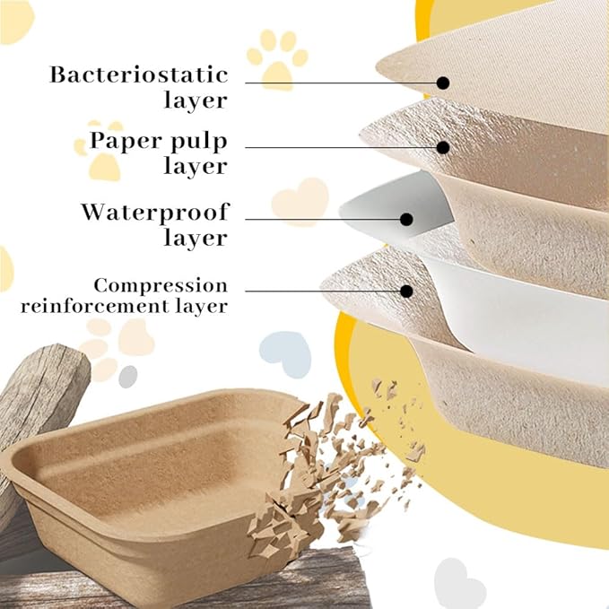 8 Pack Disposable Cat Litter Box, 17 x 13.3 x 4 Inch Paper Cat Litter Tray, Kitten Litter Box Pans for Indoor Outdoor Home Travel Hamster Guinea Pig Rabbit, Waterproof and Portable