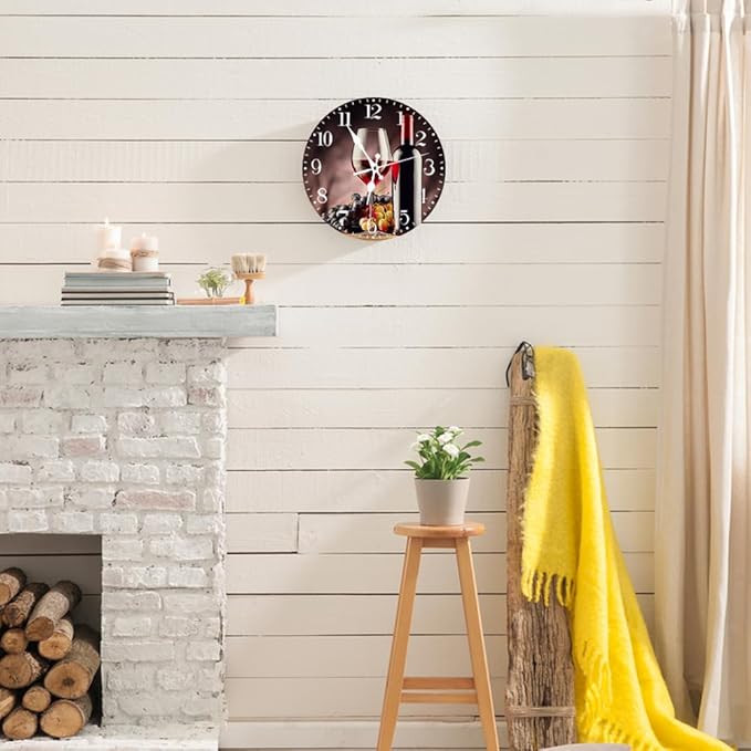 Ansouyi Round Wall Clock Battery Operated Clocks Wallclock 10 Inch,Red Wine Grapes Silent Non Ticking Wall Clock for Living Room,Kitchen,Home,Bathroom,Bedroom,Office or School