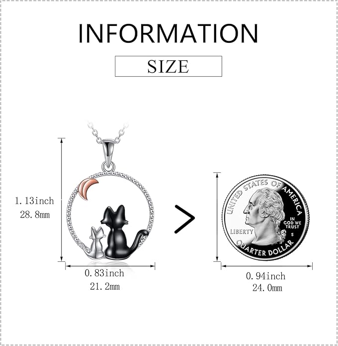 AXELUNA Black Cat Necklace 925 Sterling Silver Kitten Pendant Circle Crystal Necklace Cat Jewelry Gifts for Women Girls Girlfriend Animal Lovers