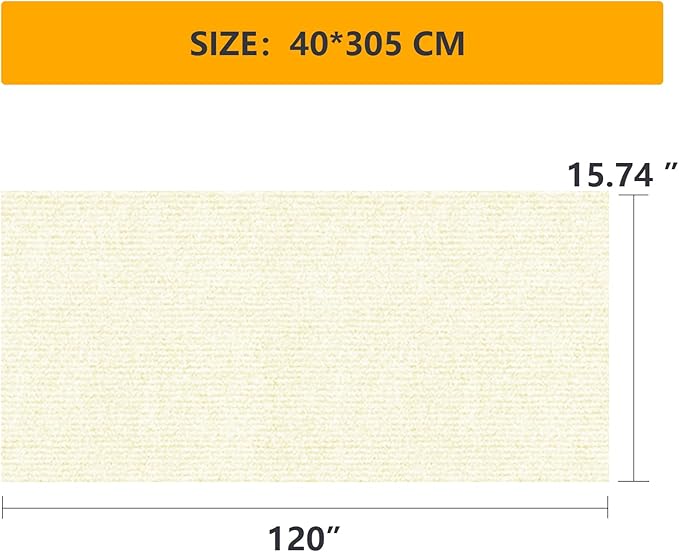 120"x15.8" cat Scratch Furniture Protector Keep Couch Sofa Protection Anti Claws Corner Wall Scratcher Post sisal Scratching mat Carpet pad Cover Fabric Tree Guards remnants (Beige)