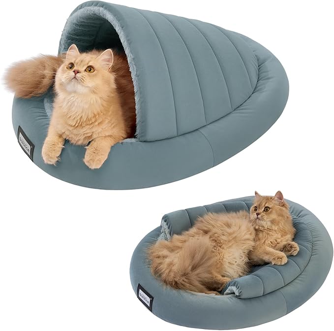 BALANCE 2 in 1 Cat Bed Cave for Kittens and Small Dogs, Cat Tents for Indoor Cats, Covered Cat Beds with Removable Cushion, Calming Cat Nest, Cat Hideaway, Washable Cat House with Non-Slip Bottom