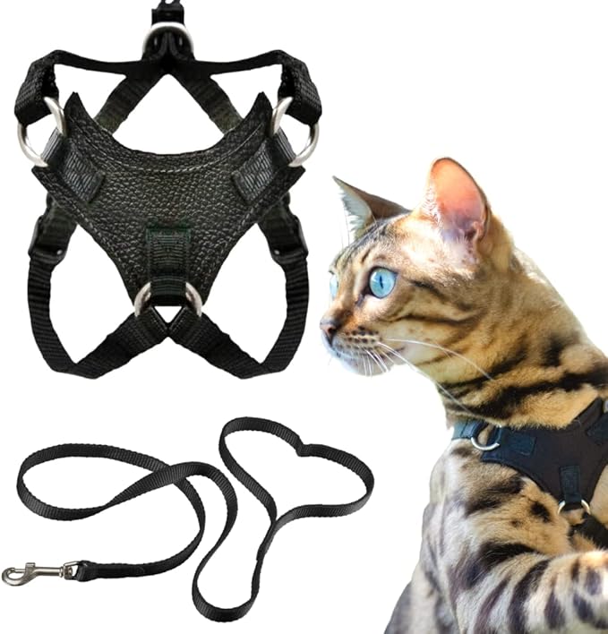 Houdini™ Escape Proof Cat Harness and Leash Set by OutdoorBengal for Walking Cats and Kittens (Leather, Medium Cat)