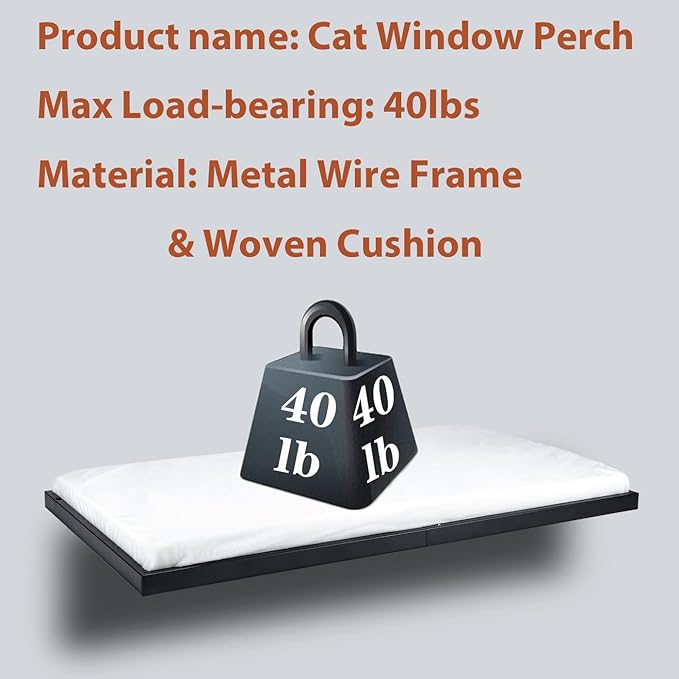 Cat Window Hammock, Metal Cat Window Perch Seat for Indoor Cats,Mounted Shelf Bed, Washable Foam Cat Seat for Large Cats Premium Set, Cat Wall Furniture for Sunbathing, Napping and Overlooking (White)