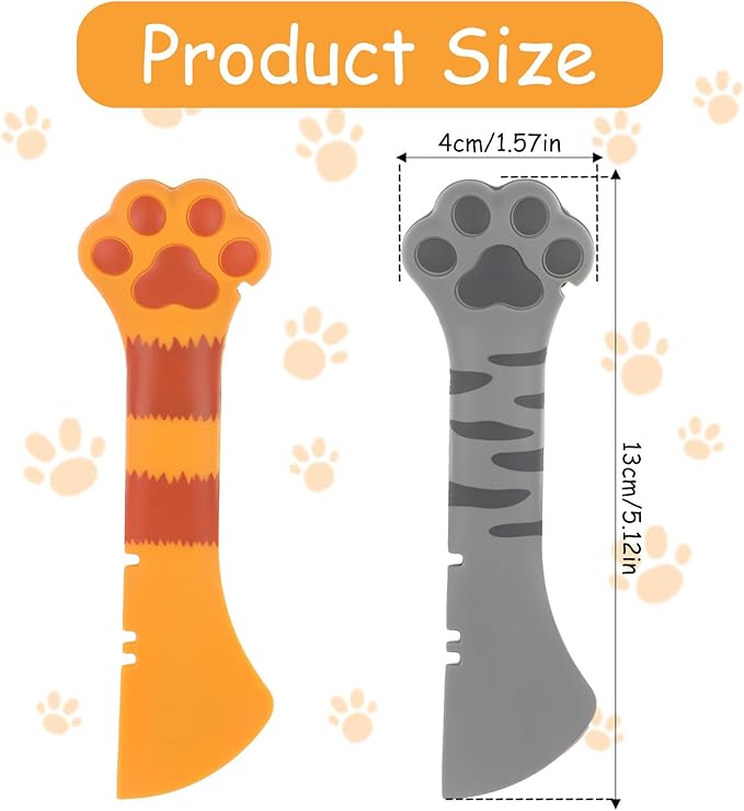 2 Pack Cat Food Can Spoon Silicone Dog Can Opener Cute Paw Wet Food Scoop Mixing Spatula Multifunctional Pets Feeding Supplies for Kitten Puppy Canned Food Accessories